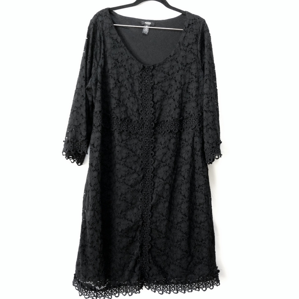 Alfani Woman Black Lace Dress Crocheted Trim